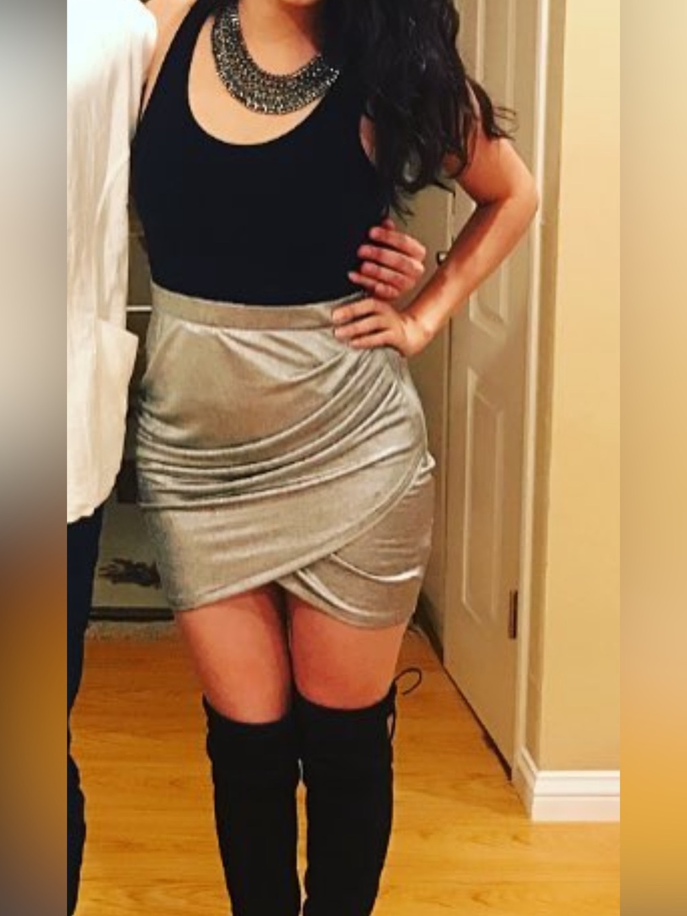 Armani Exchange Metallic Silver Draped Pencil Skirt